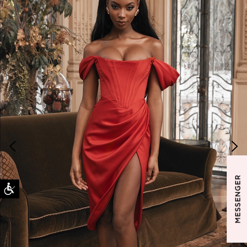 House Of CB- Elegant Red Off-Shoulder Dress